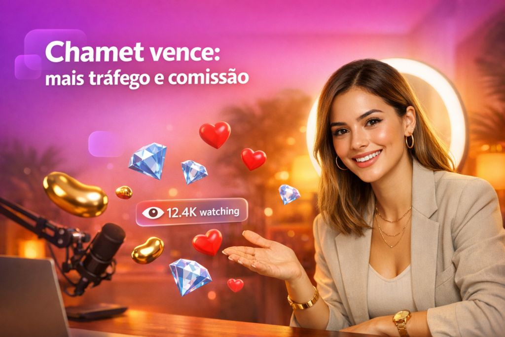 Criadora brasileira em home-studio com elementos de live e comparação Chamet vs outros apps de streaming, destacando ganhos e chamet hostess.