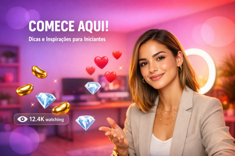 Criadora brasileira em home-studio com ring light e elementos de live, mostrando o que dizer no vídeo de introdução Chamet para atrair chamadas como chamet hostess.