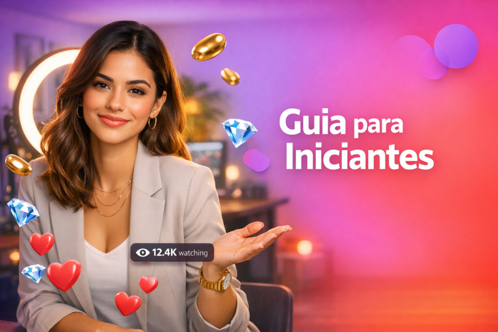 Jovem criadora brasileira em um home-studio moderno com elementos de live e texto sobre requisitos para anfitriãs da Chamet, em um guia de elegibilidade; chamet hostess.